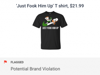 Black colored t-shirt with inappropriate use of Nike logo flagged by brand violation checks and fake merchandise