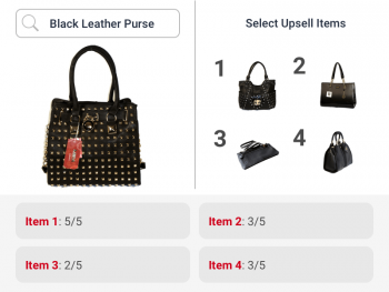 Search for black leather bag returns four similar items for upselling and are rated based on relevancy by ecommerce recommendations