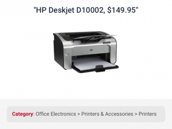 Printer correctly categorized under office electronics by data categorization for ecommerce