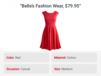 Red dress correctly tagged with attributes like color and size by listings attribution for ecommerce