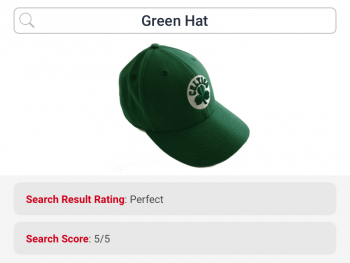 Text search for green hat returns correct product and hence rated perfect by ecommerce search for fashion