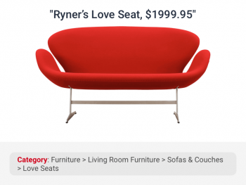 Red colored home furniture correctly categorized under love seats by data categorization for ecommerce