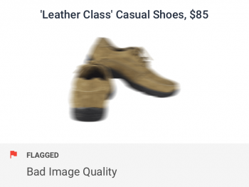 Blurred product image of shoes flagged by image quality checks for ecommerce