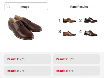 Image search results for brown shoes gives four results which are rated based on relevancy by visual search benchmarking